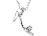 Sterling Silver High Heel Shoe Charm Pendant Necklace with Chain and Accent Diamond